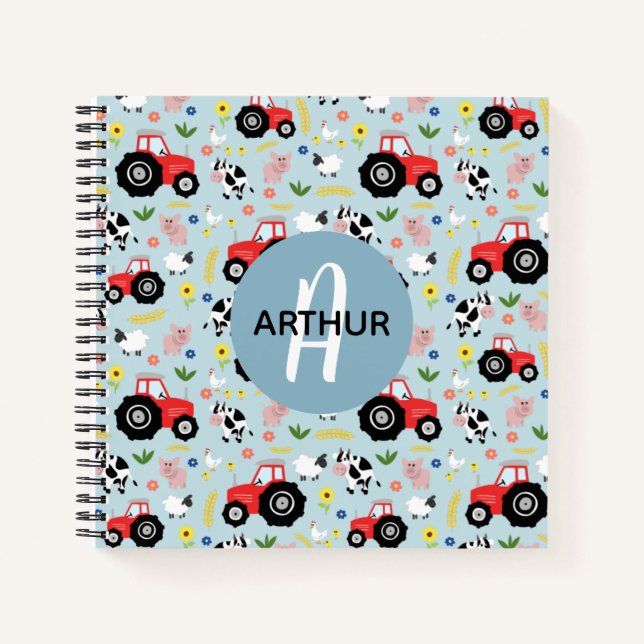 Carnet Boys Cute Farm Animaux Motif Monogramme (Devant)