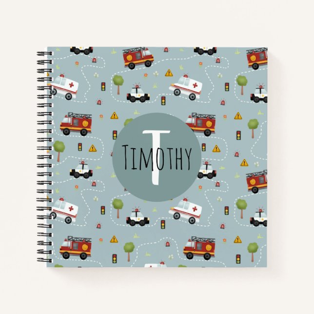 Carnet Boys mignonne Transport Motif et nom Enfants Monog (Devant)