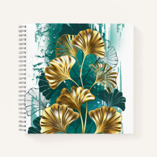 Carnet Branche avec Feuilles d'or Ginko Biloba