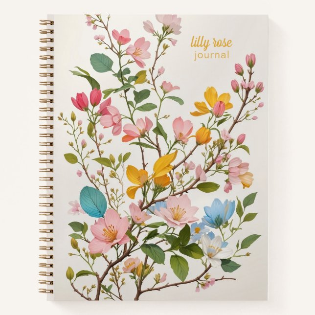 Carnet Branche de fleurs simple en couleurs pastel et crè (Devant)