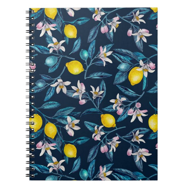 Carnet Branches de citron avec fleurs et fruits sur le bl (Devant)