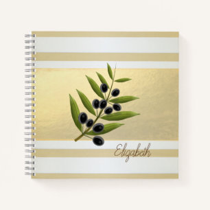 Carnet Branches de fille moderne or rayé, branche d'olive