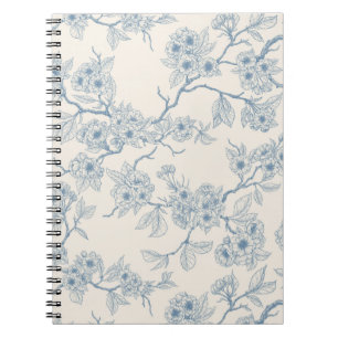 Carnet Branches de fleurs de cerisier en bleu et blanc ca