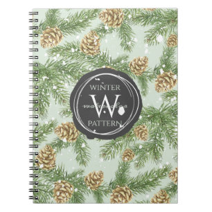 Carnet Branches de pin et cônes de pin Motif d'aquarelle