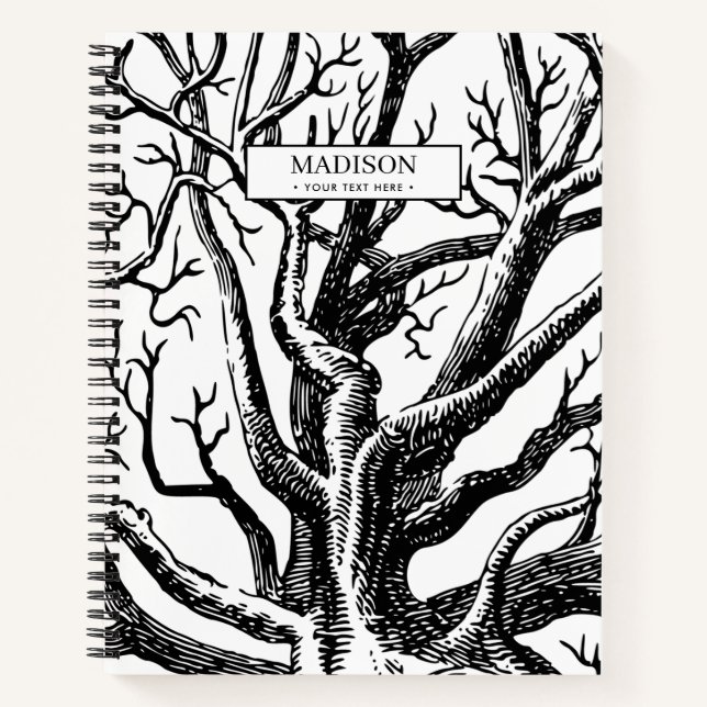 Carnet Branches rustiques Abstraites en noir et blanc (Devant)