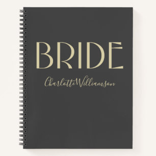 Carnet Bride moderne Black Gold Typographie Nom Mariage