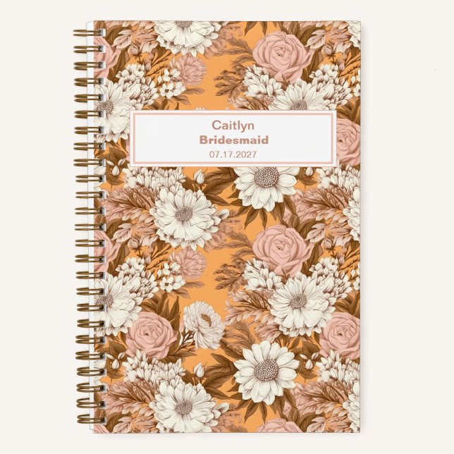 Carnet Bridesmaid Boho Orange and Peach Floral Pattern (Recto)