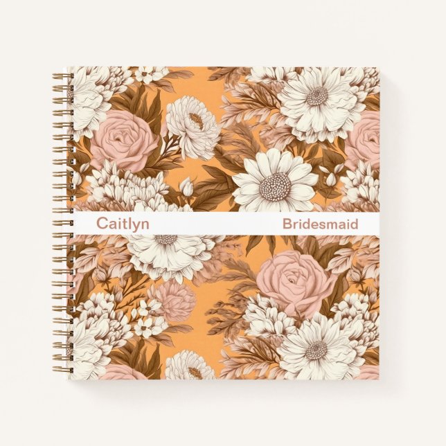 Carnet Bridesmaid Boho Orange and Peach Floral Square (Devant)
