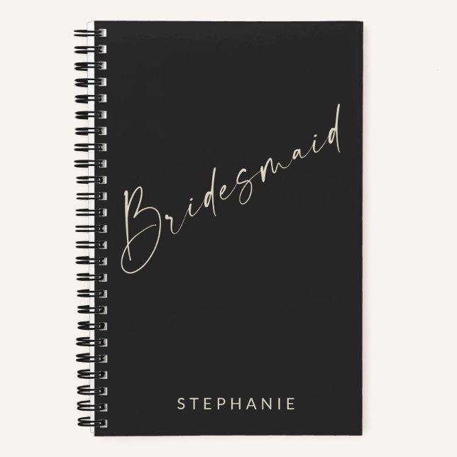 Carnet Bridesmaid Chic Minimaliste Personnalisé Noir (Recto)