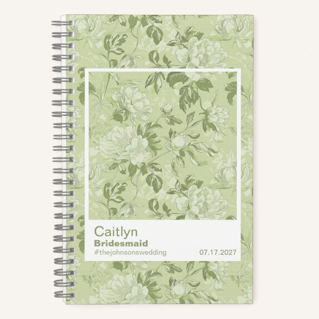 Carnet Bridesmaid Green Floral Pattern Swatch (Recto)