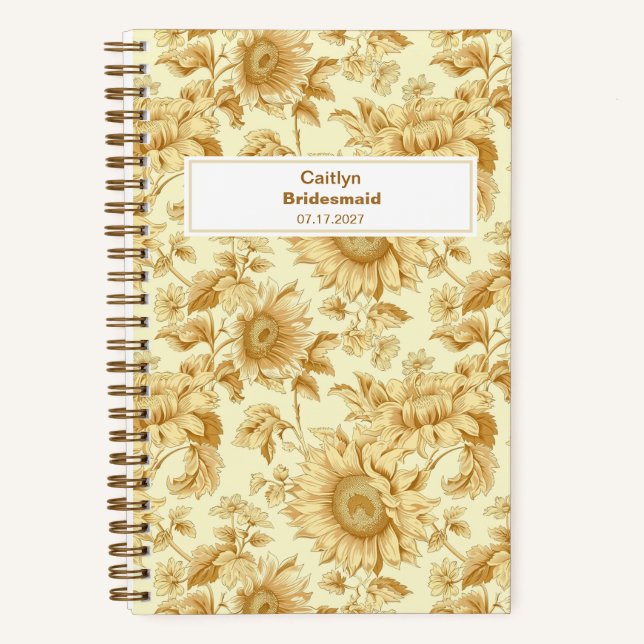 Carnet Bridesmaid Yellow Sunflower Floral Pattern (Recto)