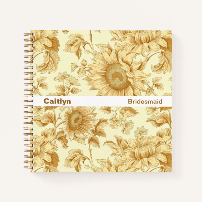 Carnet Bridesmaid Yellow Sunflower Floral Square Notebook (Devant)