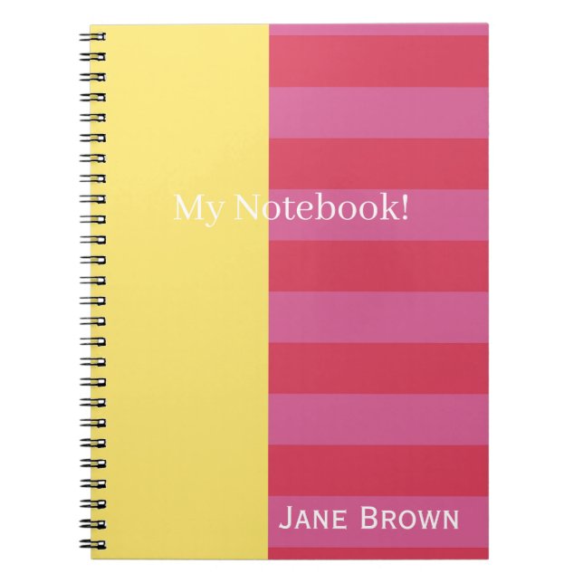 Carnet Bright Cheerful pink and yellow striped design (Devant)