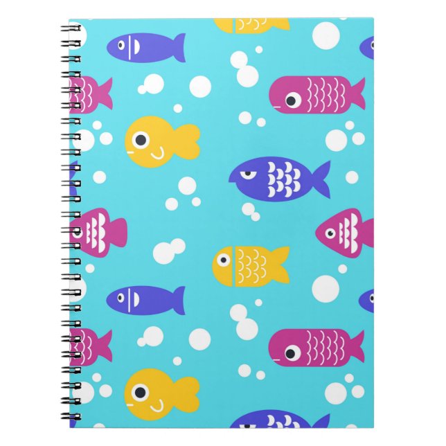 Carnet Bright Colorful Cartoon Fish Pattern Blue (Devant)