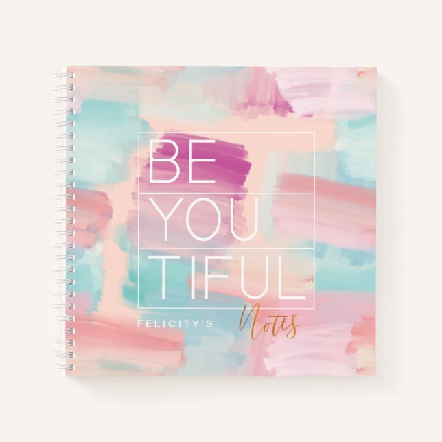 Carnet Brise-pinceau rose et bleu Aquarelle BE-YOU TIFUL (Devant)