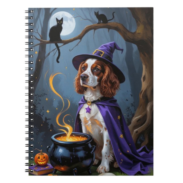 Carnet Brittany Spaniel Chien Whimsical Halloween Peintur (Devant)