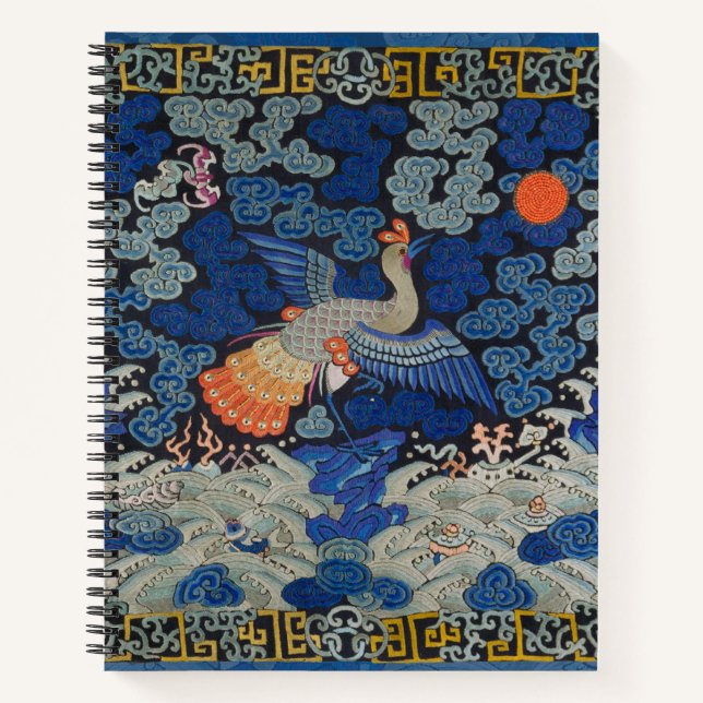 Carnet Broderie chinoise bleu d'oiseau Vintage (Devant)