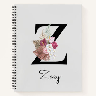 Carnet Broderie Rose Boho Floral Initiale Z