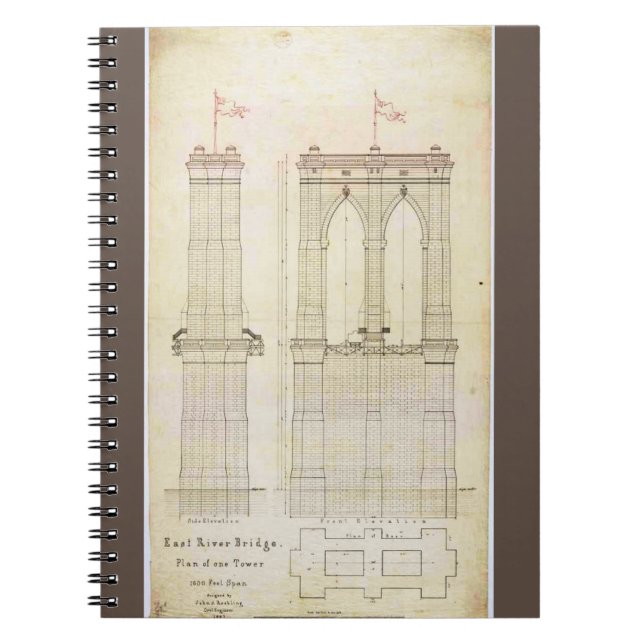 Carnet Brooklyn Bridge architecture NYC plan vintage (Devant)