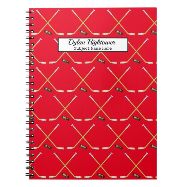 Carnet Brosses de hockey |MVP Puck Pattern Red Name | (Devant)