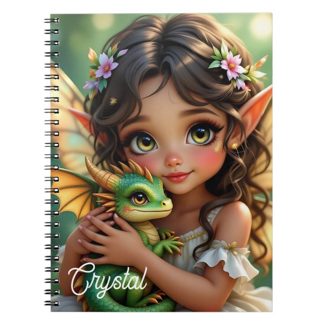 Carnet Brown Eyed Elven Fairy and Dragon Personalized (Devant)