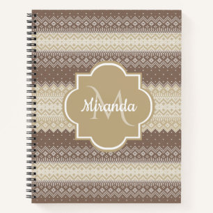 Carnet Brown neutre et Tan Knit Motif avec nom