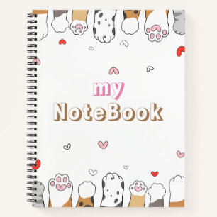 Carnet Brun Gris Blanc Pattes de chats mignons 21,59 cm x