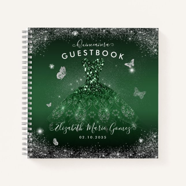 Carnet Budget Emerald Green Silver Quinceanera Gubook (Devant)