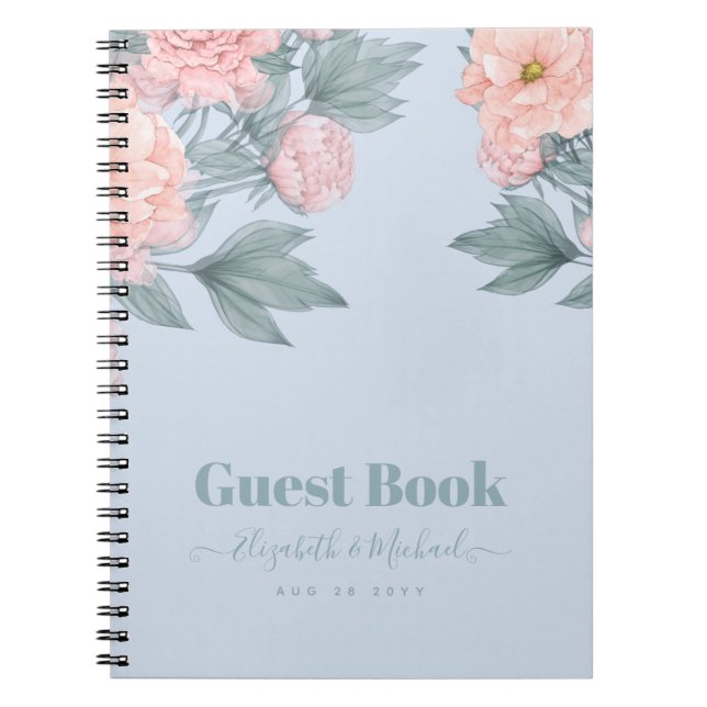 Carnet Budget Pêcher Floral Dusty Blue Sage Mariage feuil (Devant)