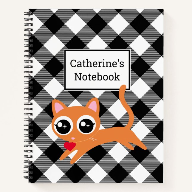 Carnet Buffalo noir et blanc sur mesure Plaid Orange Kitt (Devant)