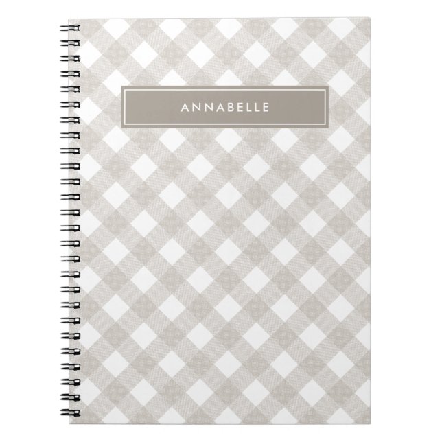 Carnet Buffalo tartan moderne beige naturel personnalisé (Devant)