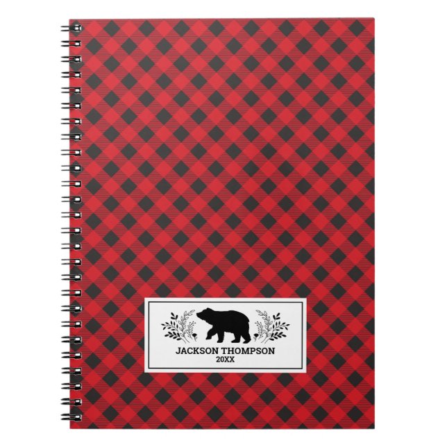 Carnet Buffle de bûcheron noir rouge personnalisé plaqué (Devant)