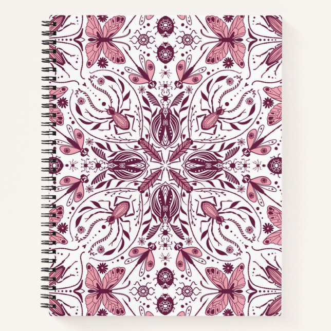 Carnet Buissons, magenta foncé et rose sur blanc (Devant)