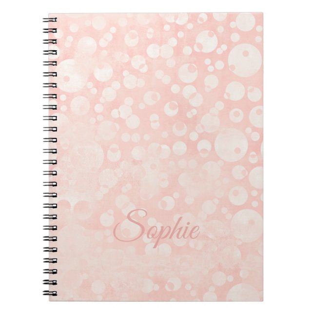 Carnet Bulles blanches roses pois votre nom (Devant)