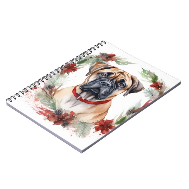 Carnet Bullmastiff Noël Wreath Festive Pup (Côté gauche)