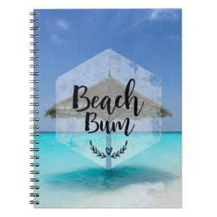 Carnet Bum de plage avec parasol de plage de chaume