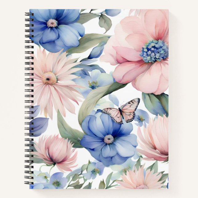 Carnet Bunch de fleurs rose et bleu classique (Devant)