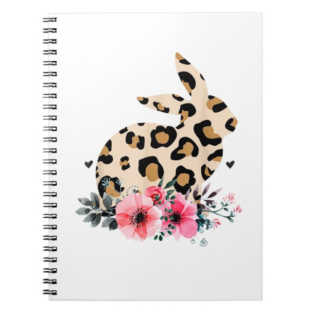 Carnet Bunny Empreinte de léopard Floral mignonne Pâques  (Devant)