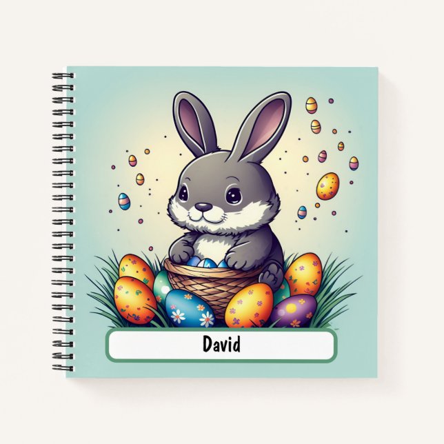Carnet Bunny Pâques Avec Nametag Personnalisé (Devant)