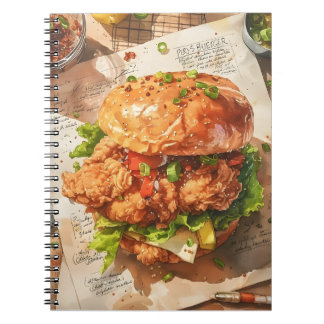Carnet Burger de poulet frit gourmet Recette aquarelle