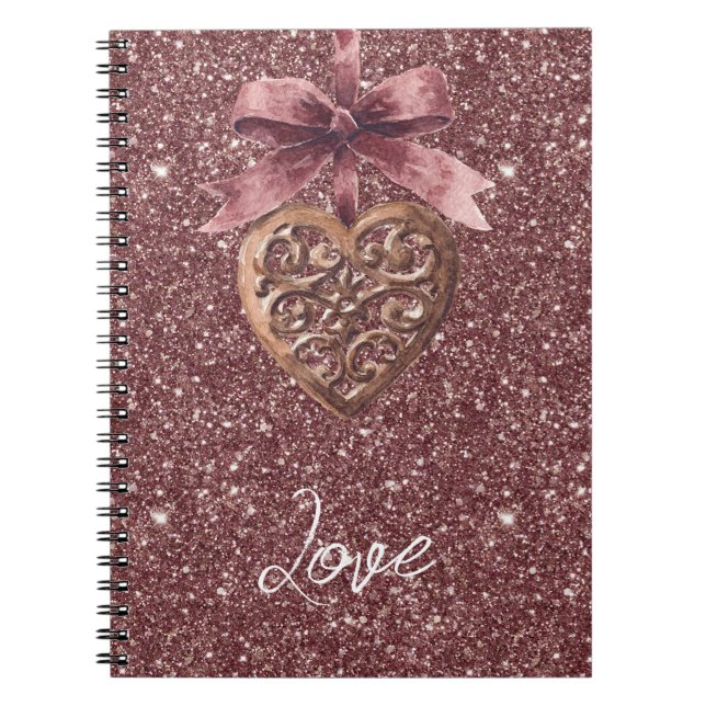 Carnet Burgundy Glitter Bow Heart (Devant)