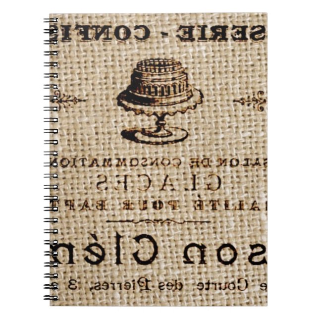 Carnet burlap scripts shabby chic country cake (Devant)