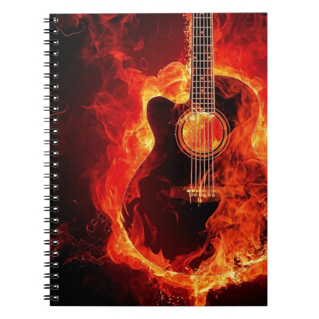 Carnet Burning Guitar, Orange Flames Music Rock Band (Devant)