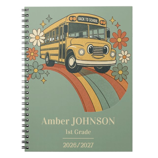 Carnet Bus scolaire rétro Arc-en-ciel Rentrée scolaire 1r (Devant)