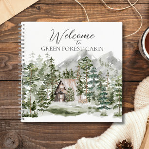 Carnet Cabane à l'aquarelle dans la forêt de pins verts b
