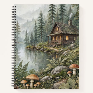 Carnet Cabine de campagne au bord d'un lac dans une forêt