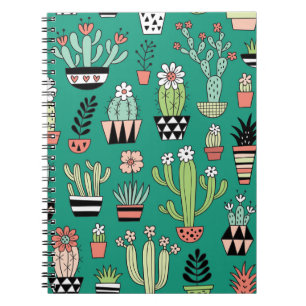 Carnet Cactus en floraison Arrière - plan vert Vintage