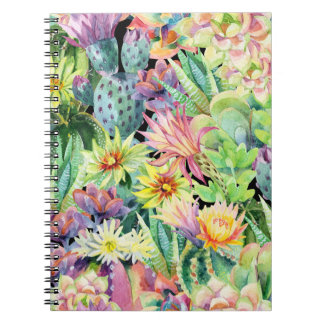 Carnet Cactus en floraison, motif aquarelle transparent.
