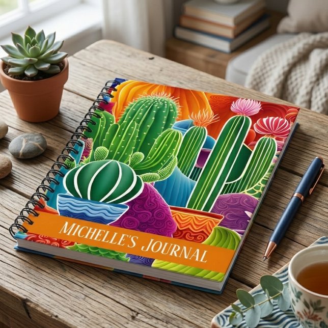 Carnet Cactus en pot abstrait avec texte de couverture (Créateur téléchargé)