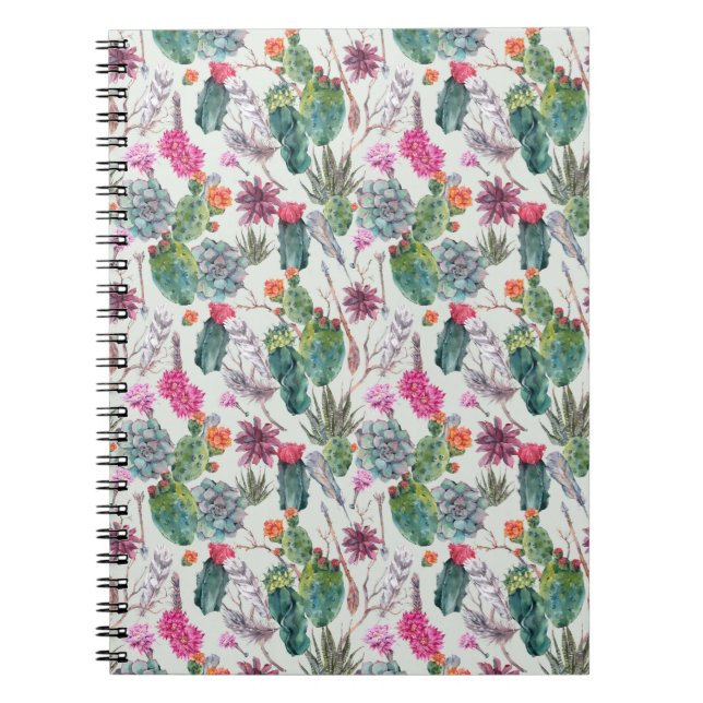 Carnet Cactus exotique d'aquarelle de Boho et motif (Devant)